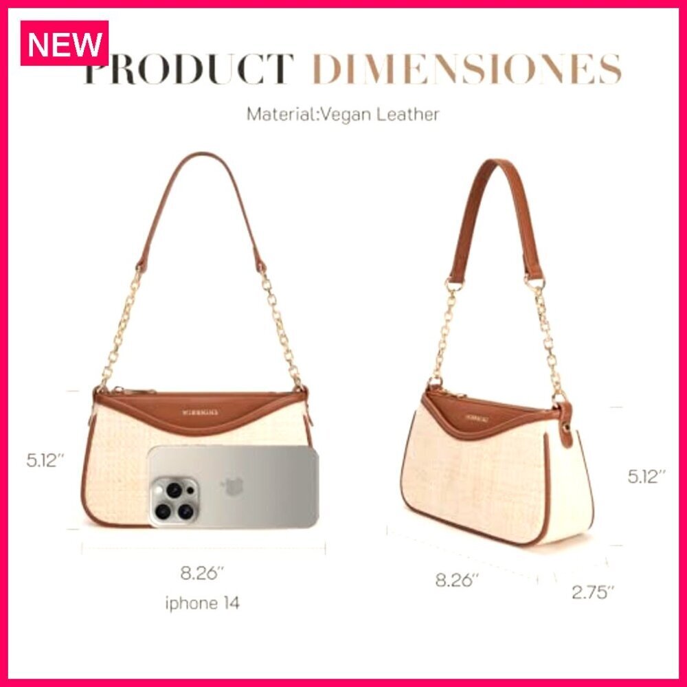 Small Vegan Leather Shoulder Bag Hobo Purse with Chain Strap - Picture 6 of 8